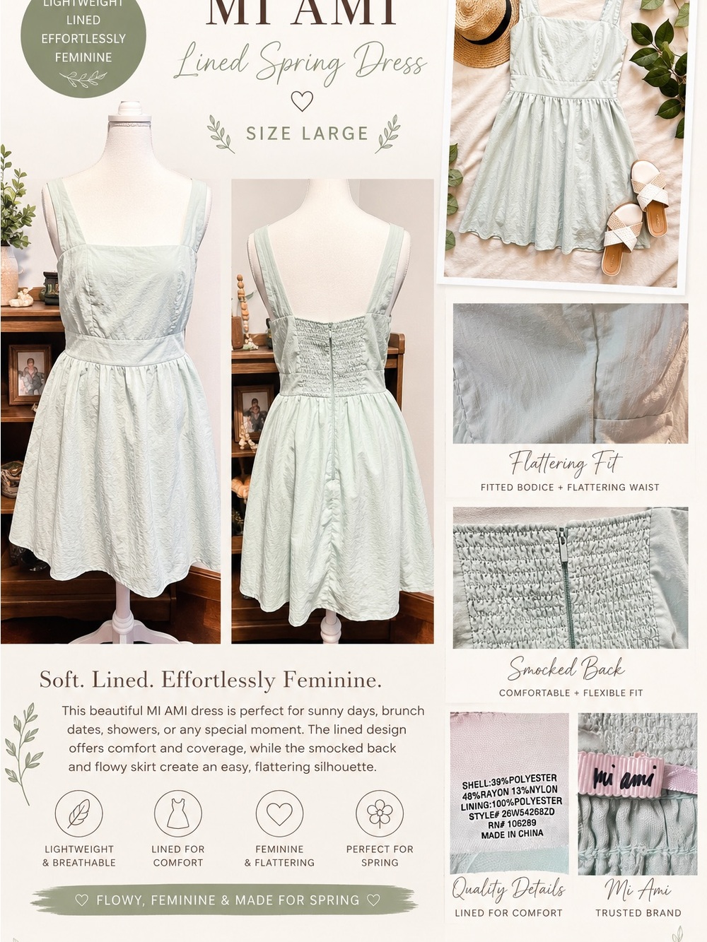 Mi Ami Light Mint Lined Spring Dress